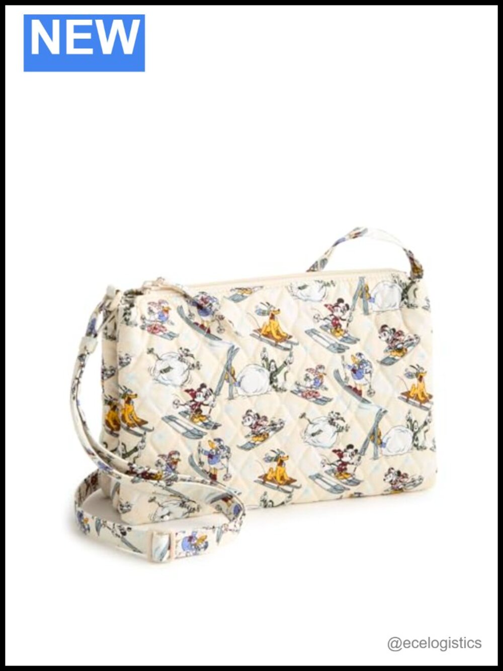 Vera Bradley Premium Cotton Quilted Crossbody Bag with 3 Compartments and Zip